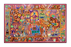 Nierika of Stamen Huichol Gemälde – Der Tanz des Hirsches – 150 x 100 cm. - Huichol-Kunst - Marakame