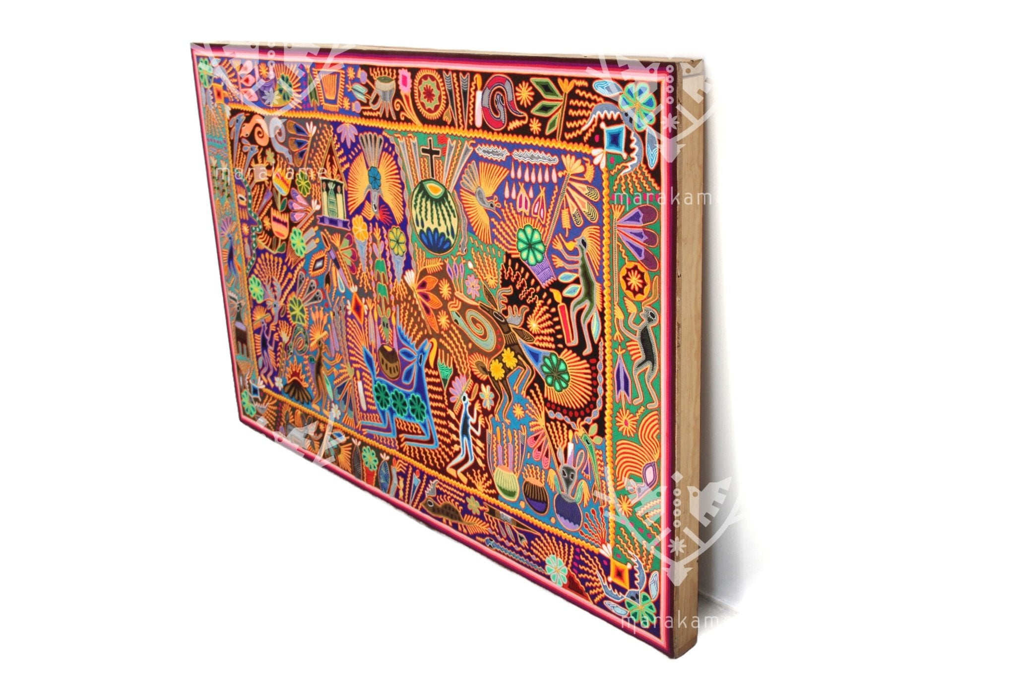 Nierika of Stamen Huichol Gemälde – Der Tanz des Hirsches – 150 x 100 cm. - Huichol-Kunst - Marakame