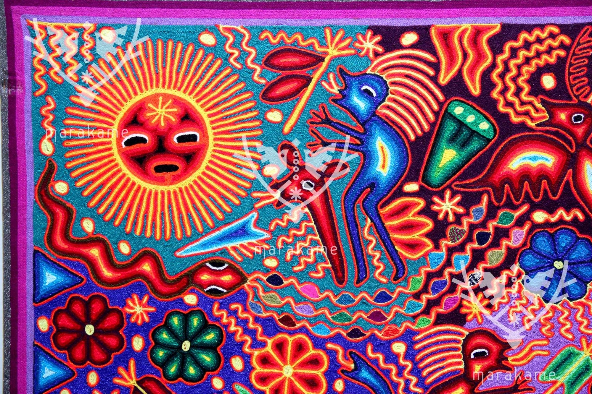 Nierika de Estambre Cuadro Huichol - Maxa kuaxi - 120 x 120 cm. - Arte Huichol - Marakame