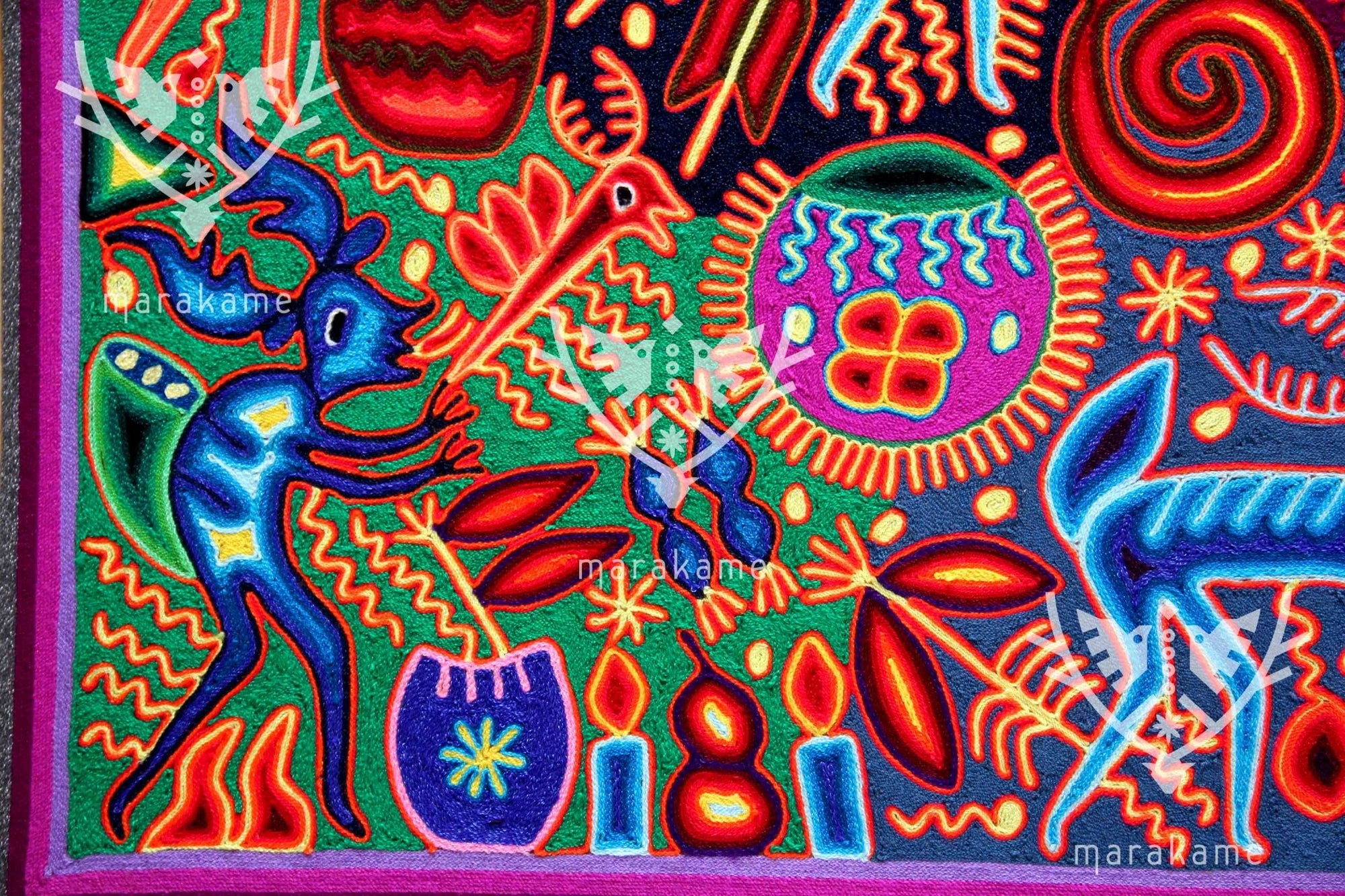 Nierika de Estambre Cuadro Huichol - Maxa kuaxi - 120 x 120 cm. - Arte Huichol - Marakame