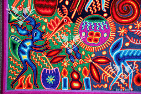 Nierika de Estambre Cuadro Huichol - Maxa kuaxi - 120 x 120 cm. - Arte Huichol - Marakame