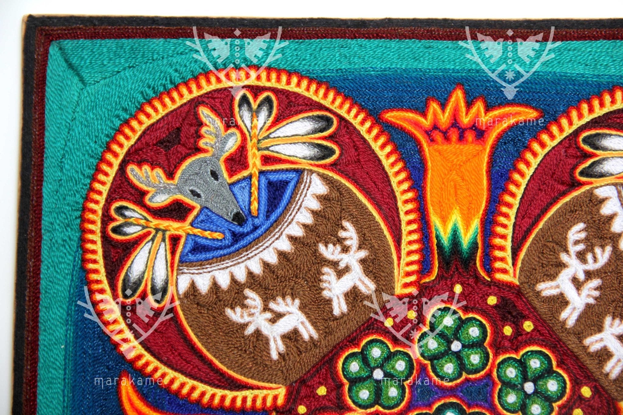 Gemälde Nierika of Worsted Huichol – Muwieri – 30 x 30 cm. - Huichol-Kunst - Marakame