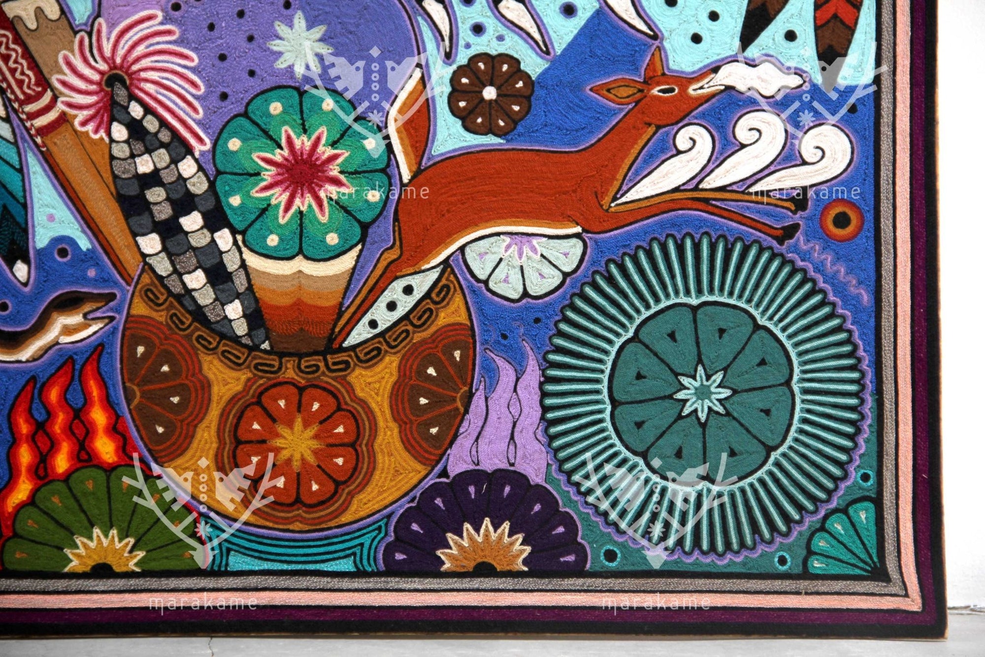 Nierika of Worsted Huichol Painting - Tatéi kiewimuka - 70 x 70 cm. - Huichol Art - Marakame