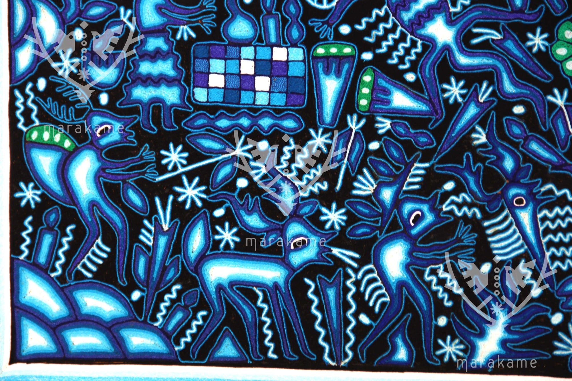 Garn Nierika Huichol Malerei - Xukuri - 200 x 200 cm. - Huichol-Kunst - Marakame