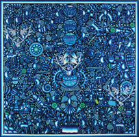 Garn Nierika Huichol Malerei - Xukuri - 200 x 200 cm. - Huichol-Kunst - Marakame