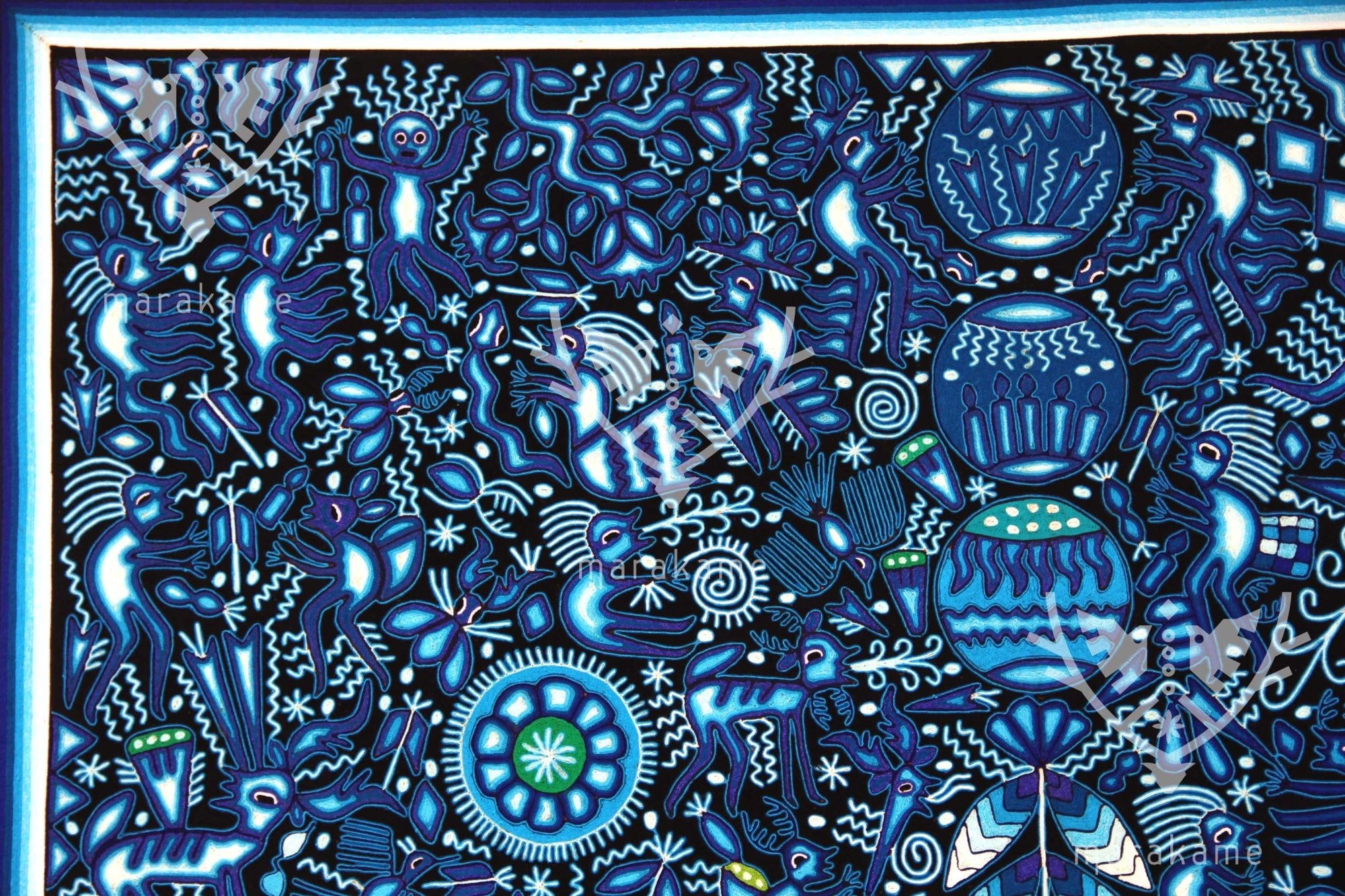 Garn Nierika Huichol Malerei - Xukuri - 200 x 200 cm. - Huichol-Kunst - Marakame